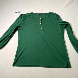 Minetom Top Womens XL Green Smocked‎ Cuff Henley Neck Streetwear Outdoor Casual